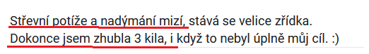 Reference klientky – střevní potíže a nadýmání mizí, zhubla 3 kila