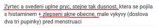 Reference klientky – Zyrtec a svědění pryč, zlepšení akné, méně výkyvů před menstruací