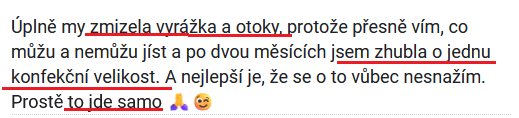 Reference klientky – zmizela vyrážka a otoky, zhubla o konfekční velikost